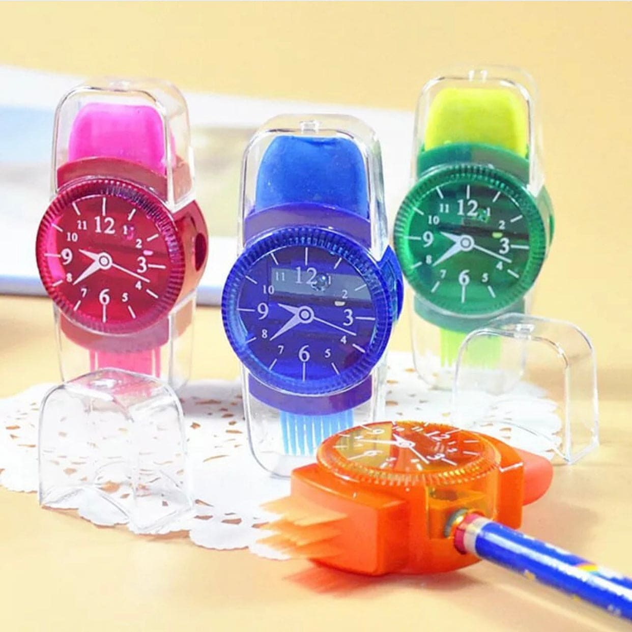 Creative 3 in 1 Pencil Sharpener, Creative Wristwatch Modelling Pencil Sharpener With Eraser And Brush Creative 3 in 1 Pencil Sharpener, Creative Wristwatch Modelling Pencil Sharpener With Eraser And Brush